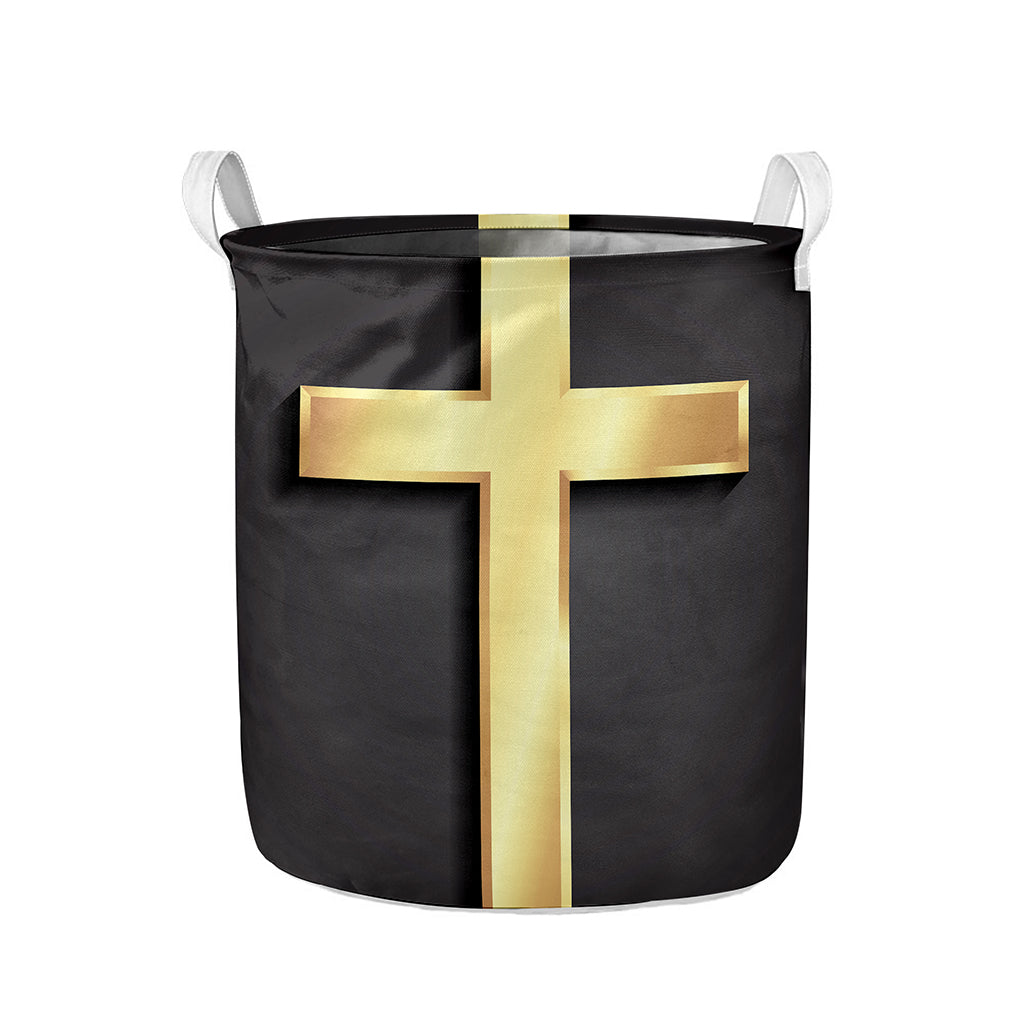 Classic Golden Cross Print Collapsible Laundry Basket