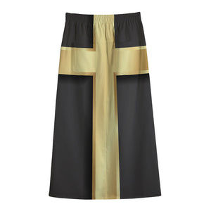 Classic Golden Cross Print Cotton Front Slit Maxi Skirt