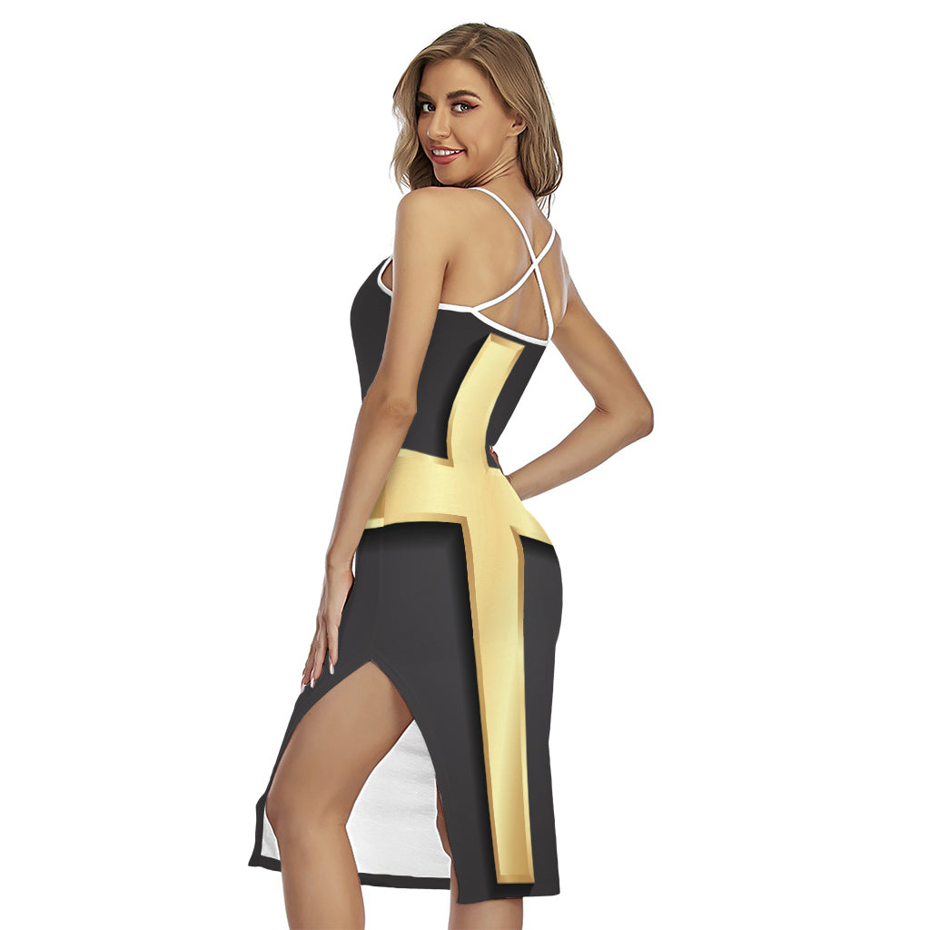 Classic Golden Cross Print Cross Back Cami Dress