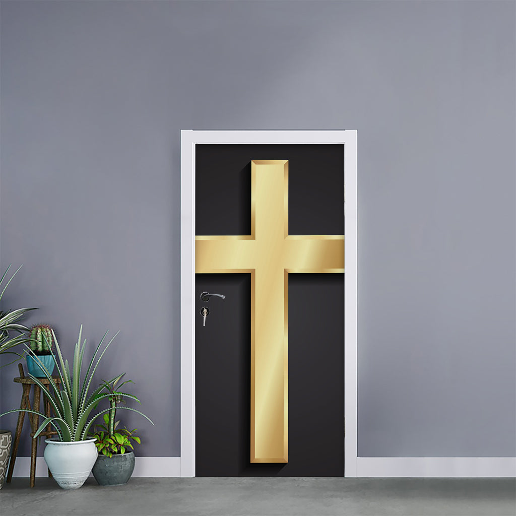 Classic Golden Cross Print Door Sticker