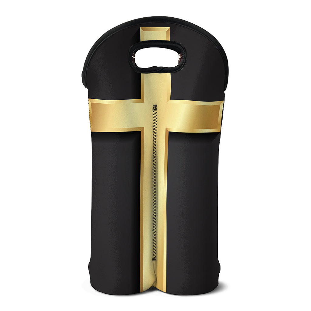 Classic Golden Cross Print Double Neoprene Wine Tote