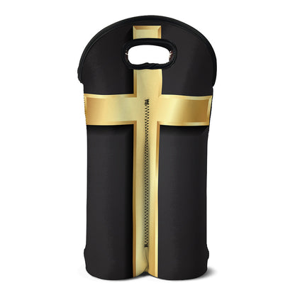 Classic Golden Cross Print Double Neoprene Wine Tote