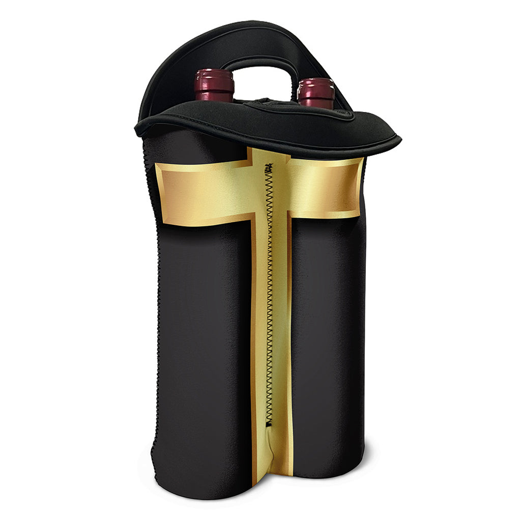 Classic Golden Cross Print Double Neoprene Wine Tote