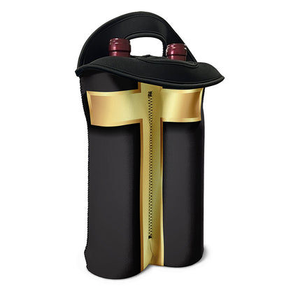Classic Golden Cross Print Double Neoprene Wine Tote