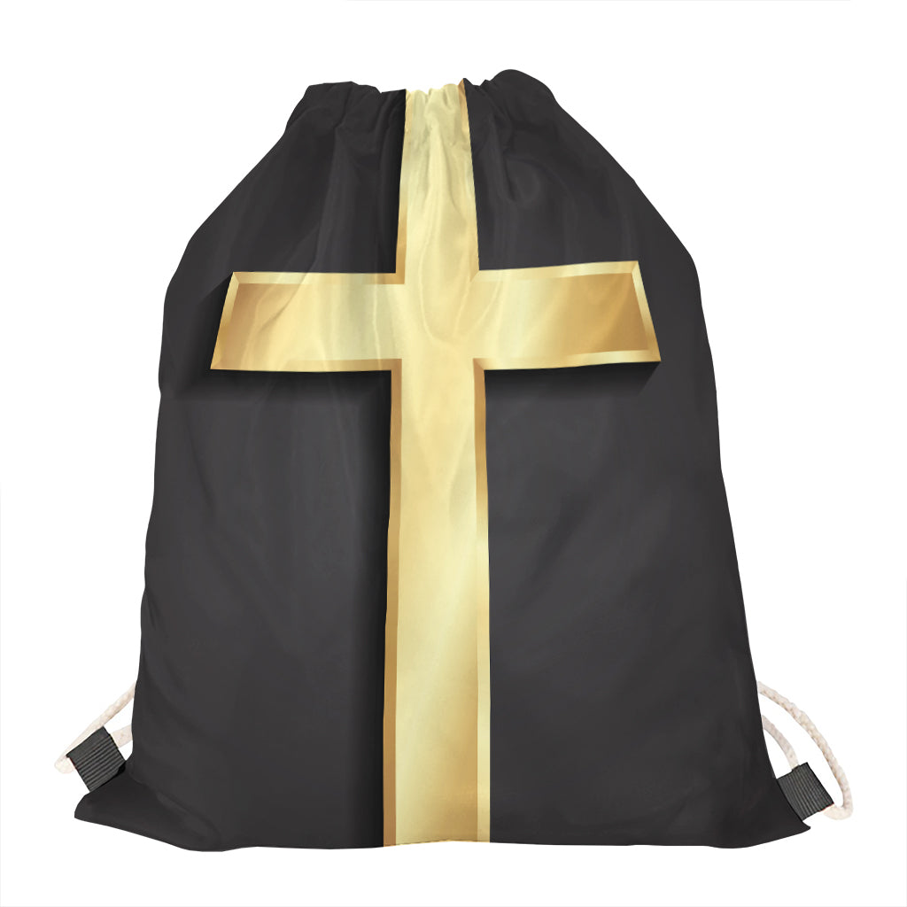 Classic Golden Cross Print Drawstring Bag