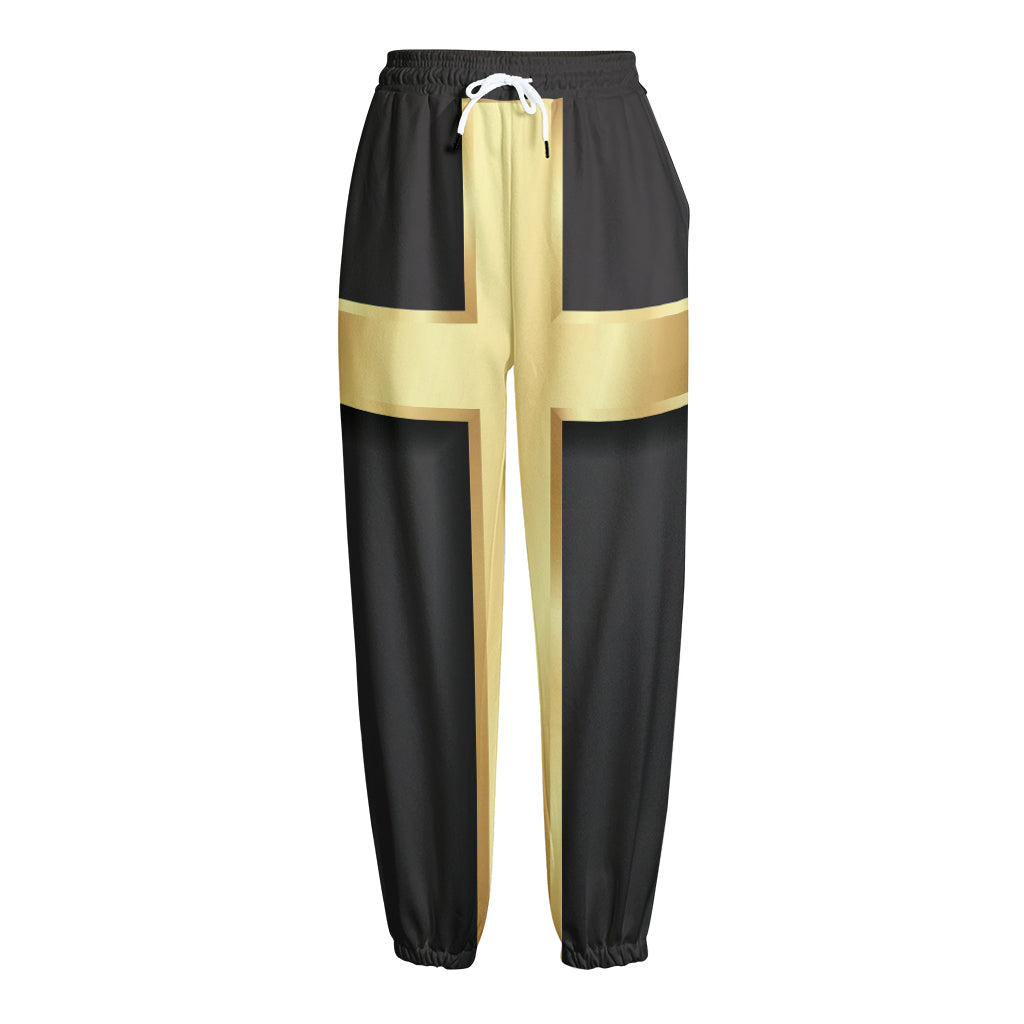 Classic Golden Cross Print Fleece Lined Knit Pants