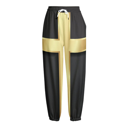 Classic Golden Cross Print Fleece Lined Knit Pants