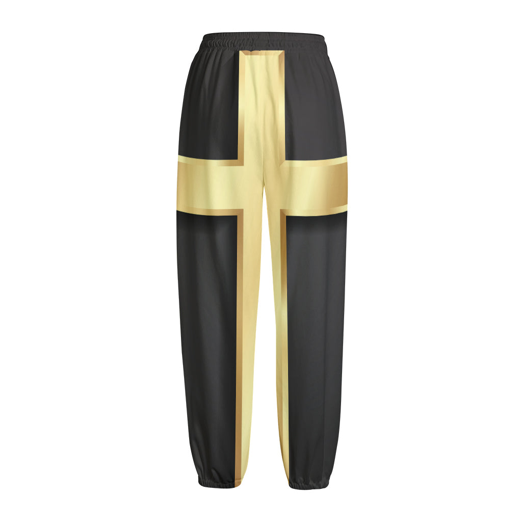 Classic Golden Cross Print Fleece Lined Knit Pants