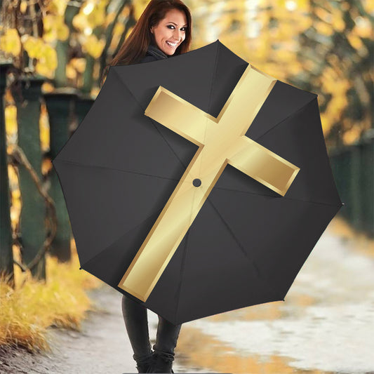 Classic Golden Cross Print Foldable Umbrella