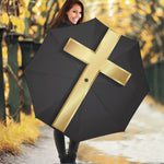 Classic Golden Cross Print Foldable Umbrella