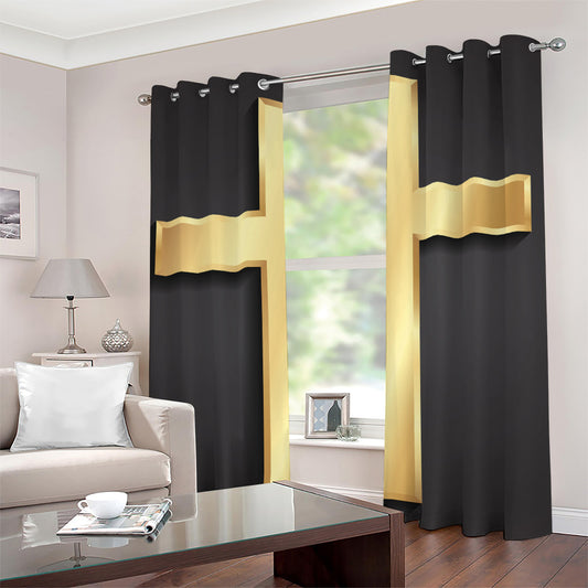 Classic Golden Cross Print Grommet Curtains