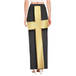 Classic Golden Cross Print High Slit Maxi Skirt