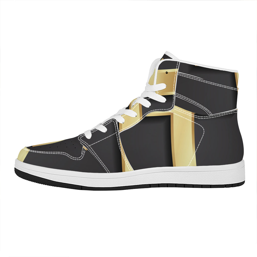 Classic Golden Cross Print High Top Leather Sneakers