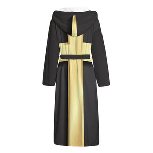 Classic Golden Cross Print Hooded Bathrobe