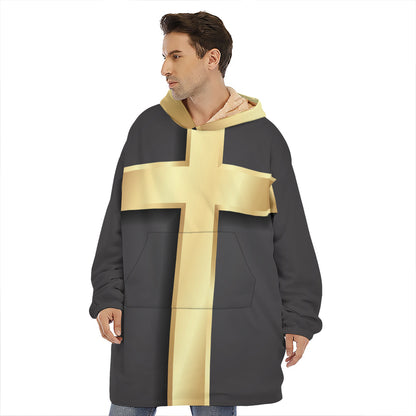 Classic Golden Cross Print Hoodie Blanket
