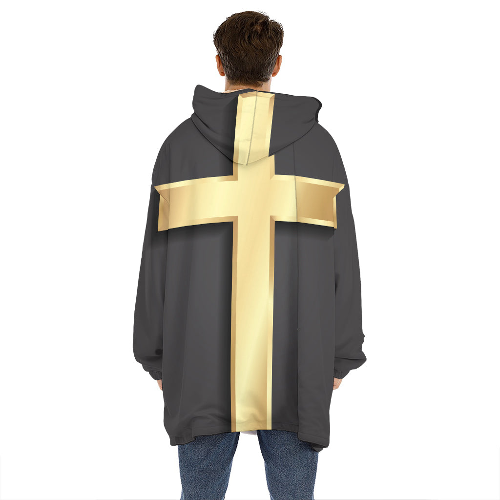 Classic Golden Cross Print Hoodie Blanket