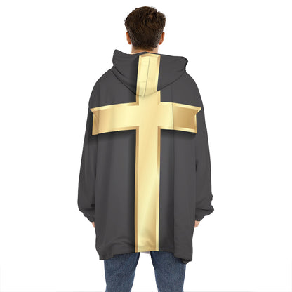 Classic Golden Cross Print Hoodie Blanket