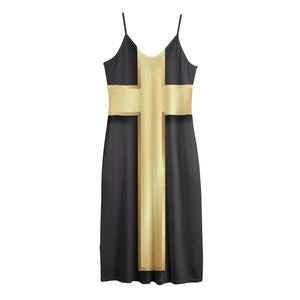 Classic Golden Cross Print Jersey Midi Cami Dress