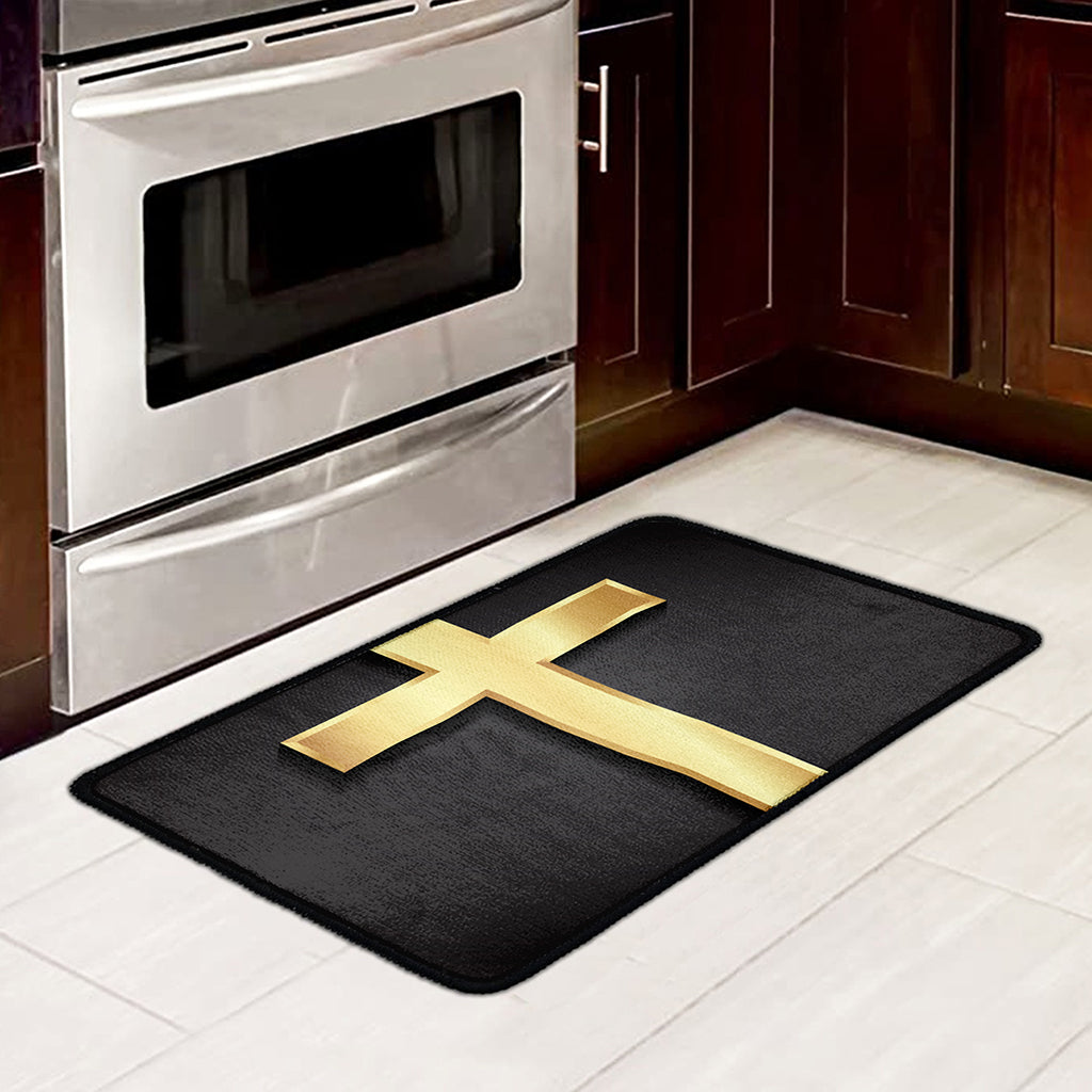 Classic Golden Cross Print Kitchen Mat