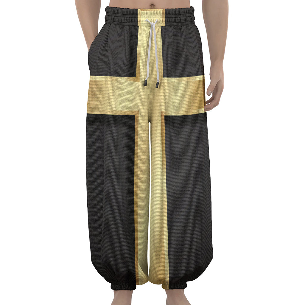 Classic Golden Cross Print Lantern Pants