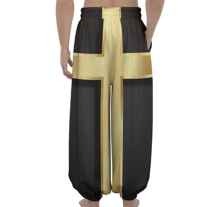 Classic Golden Cross Print Lantern Pants