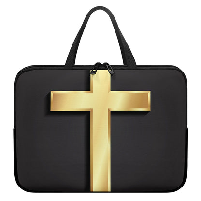 Classic Golden Cross Print Laptop Sleeve With Handle