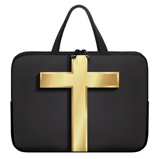 Classic Golden Cross Print Laptop Sleeve With Handle