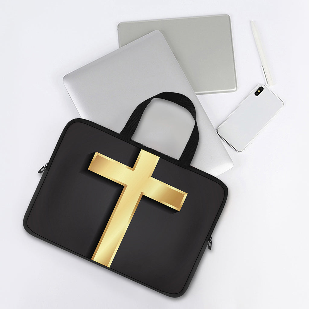 Classic Golden Cross Print Laptop Sleeve With Handle