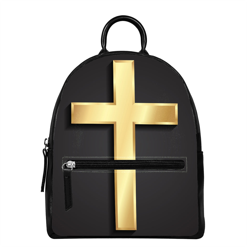 Classic Golden Cross Print Leather Backpack