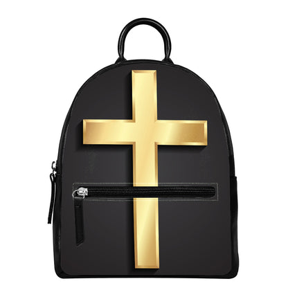Classic Golden Cross Print Leather Backpack
