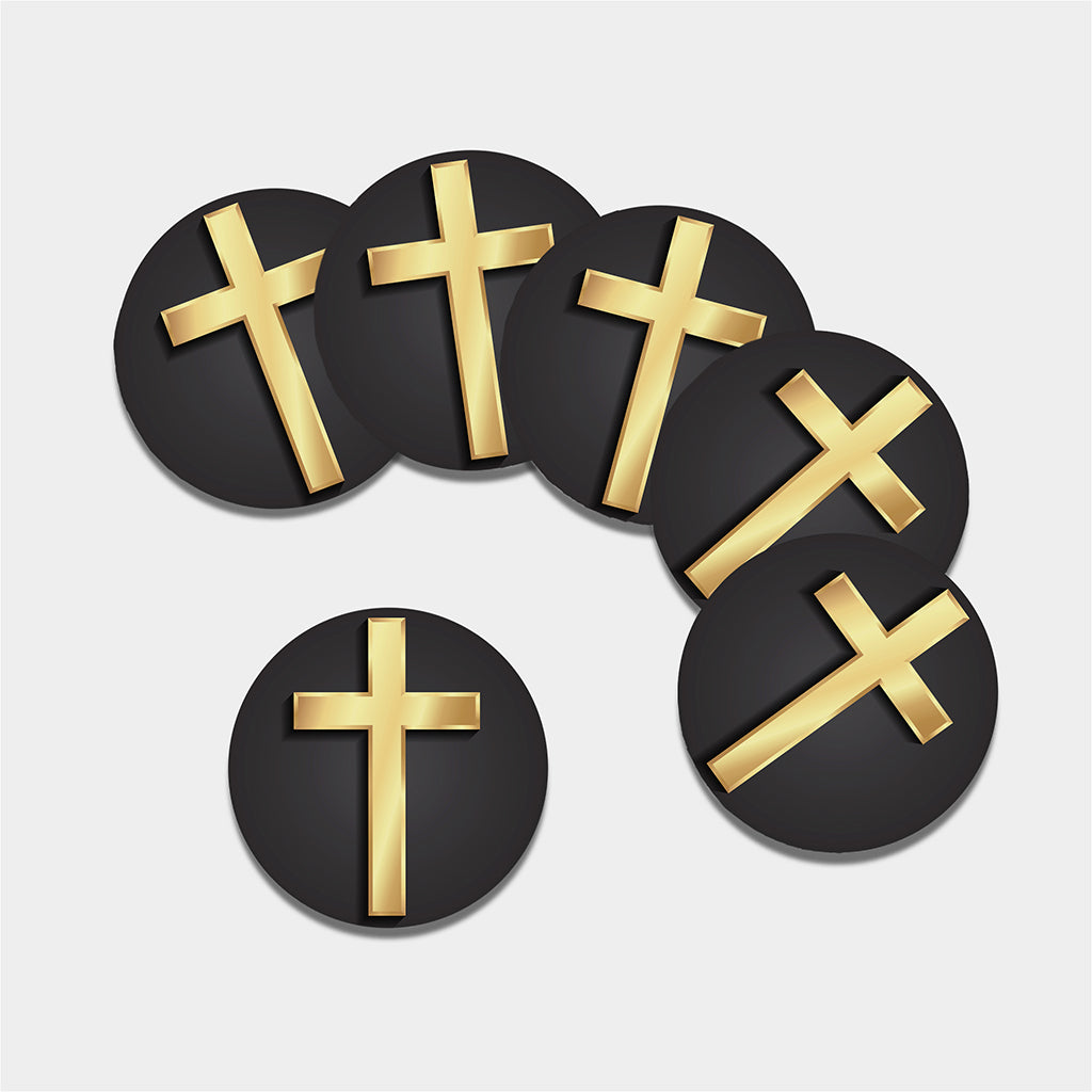 Classic Golden Cross Print Leather Coaster Set