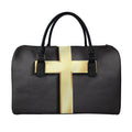 Classic Golden Cross Print Leather Duffel Bag