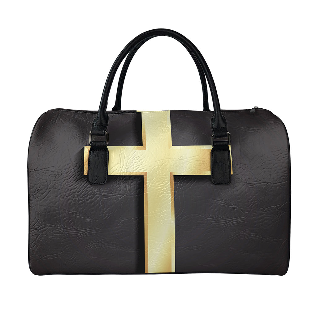 Classic Golden Cross Print Leather Duffle Bag