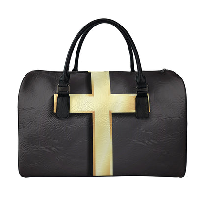 Classic Golden Cross Print Leather Duffle Bag