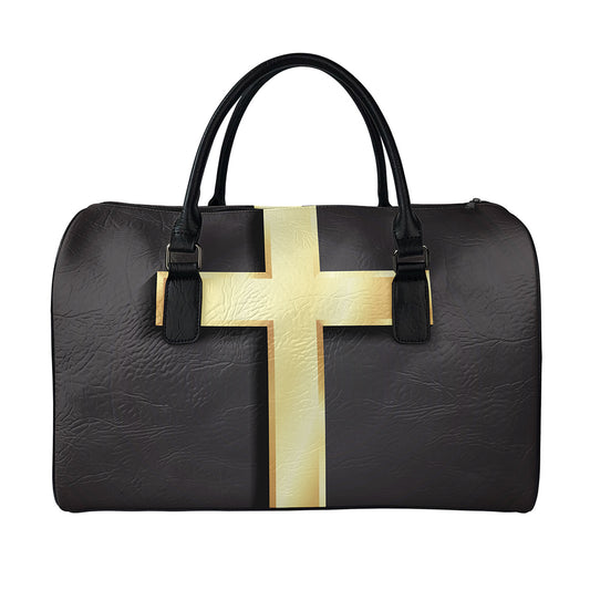 Classic Golden Cross Print Leather Duffle Bag