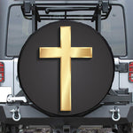 Classic Golden Cross Print Leather Spare Tire Cover