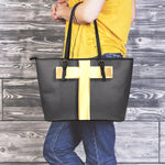 Classic Golden Cross Print Leather Tote Bag