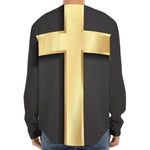 Classic Golden Cross Print Long Sleeve Baseball Jersey