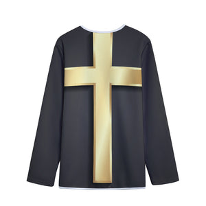 Classic Golden Cross Print Long Sleeve Short Coat