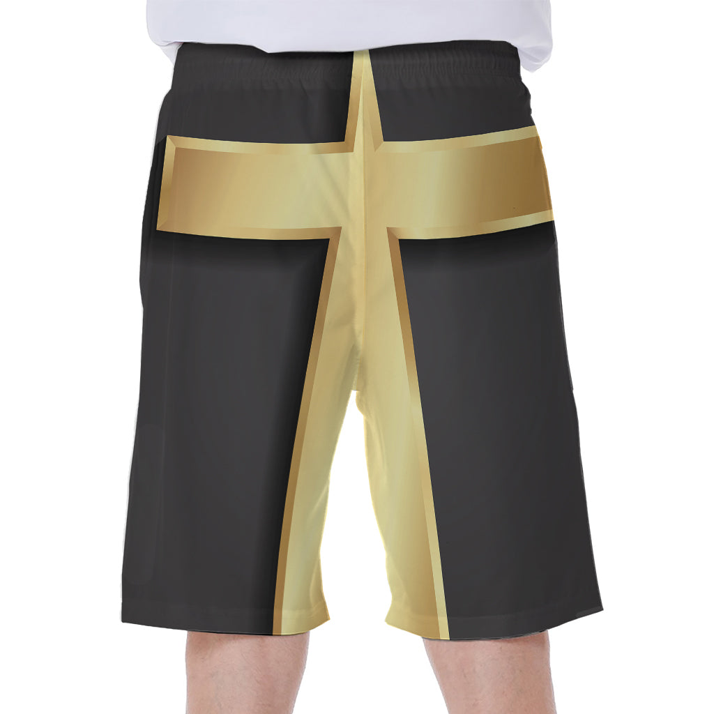 Classic Golden Cross Print Men's Beach Shorts