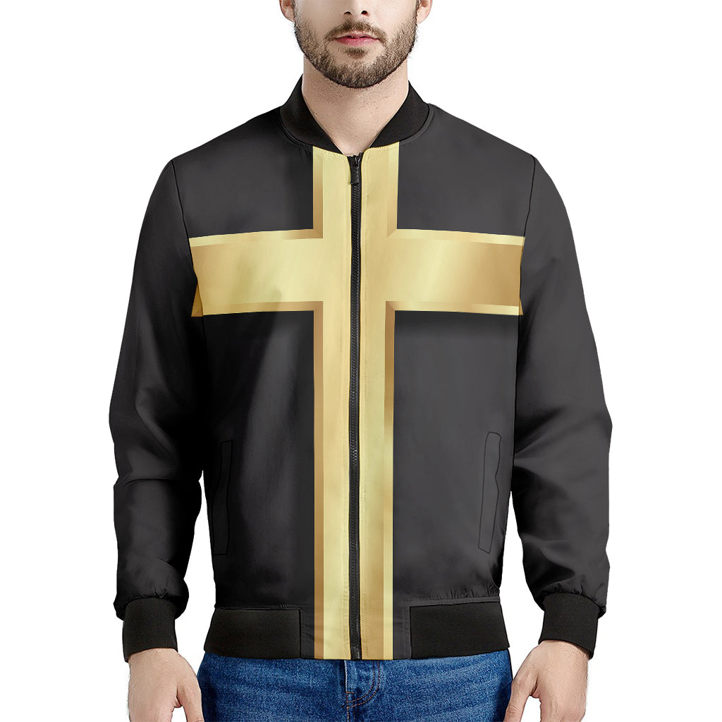 Classic Golden Cross Print Men's Bomber Jacket