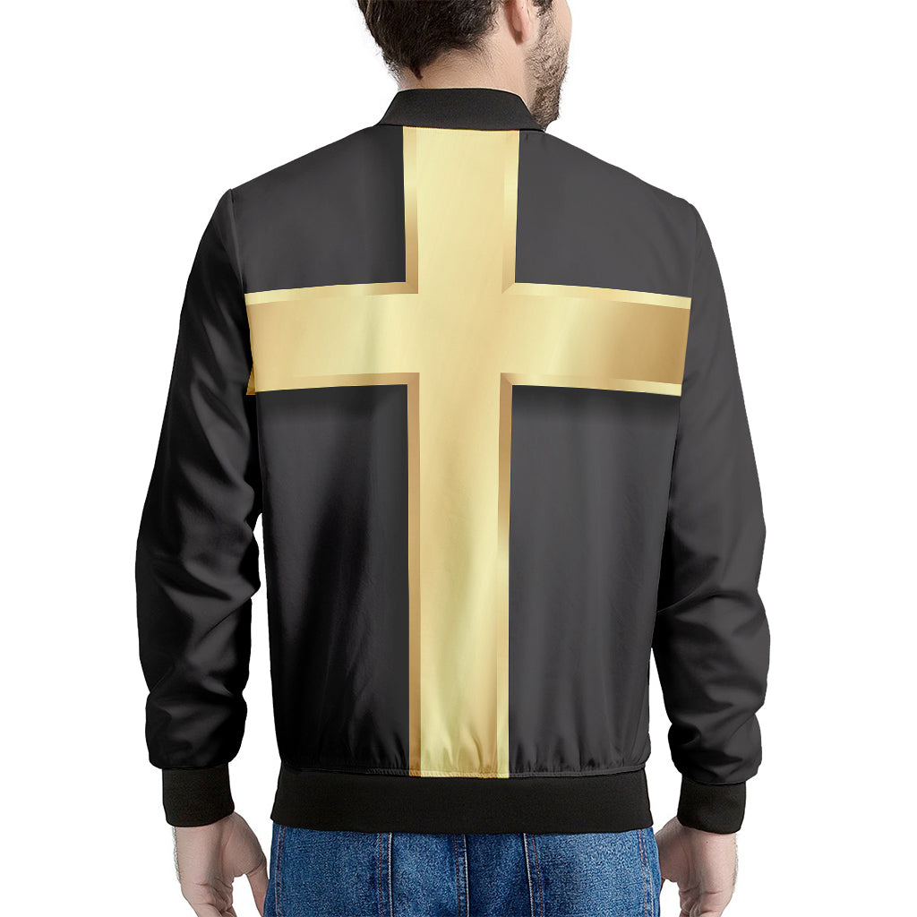 Classic Golden Cross Print Men's Bomber Jacket