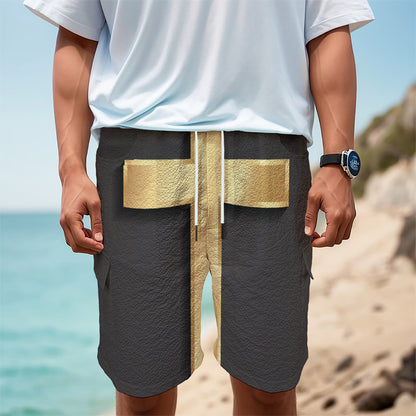 Classic Golden Cross Print Men's Cargo Shorts