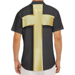 Classic Golden Cross Print Men's Deep V-Neck Shirt