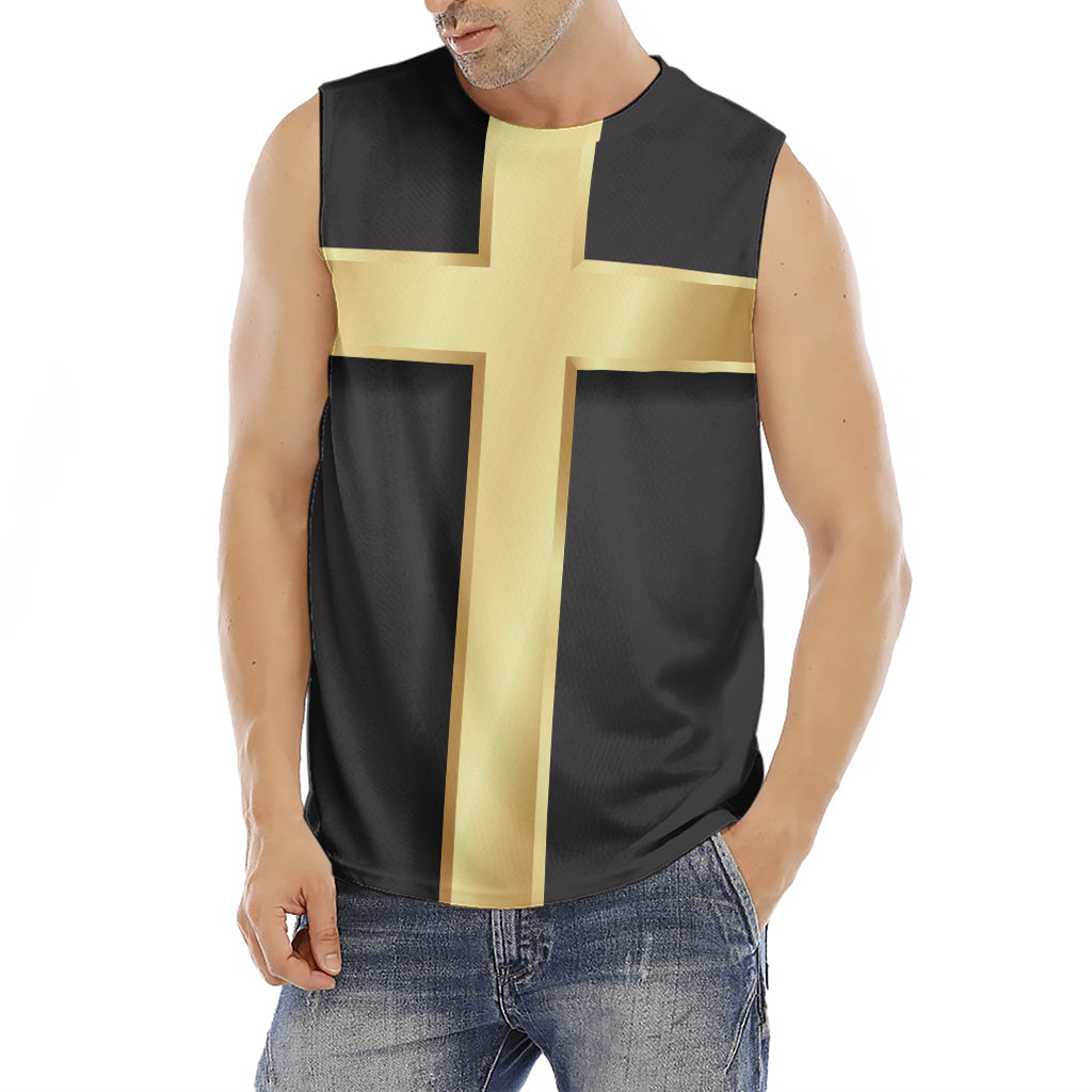 Classic Golden Cross Print Men's Fitness Tank Top