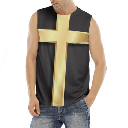 Classic Golden Cross Print Men's Fitness Tank Top