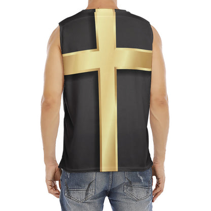 Classic Golden Cross Print Men's Fitness Tank Top