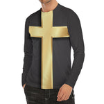 Classic Golden Cross Print Men's Long Sleeve Rash Guard