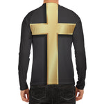 Classic Golden Cross Print Men's Long Sleeve Rash Guard
