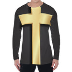 Classic Golden Cross Print Men's Long Sleeve T-Shirt